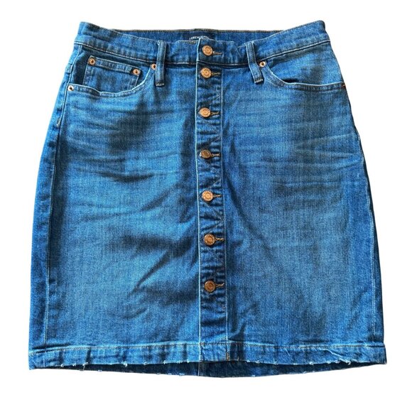 J.Crew Womens Skirt L Blue Denim Button-Front Cotton Blend Casual - Picture 1 of 6